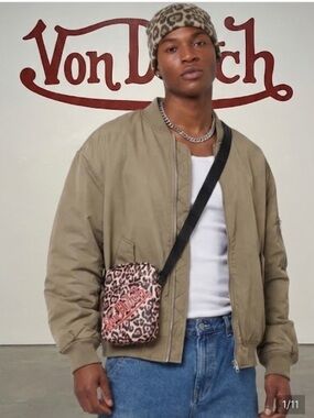 NWT Von Dutch Y2K Leopard Cheetah Print Crossbody Bag Red Logo Streetwear Purse